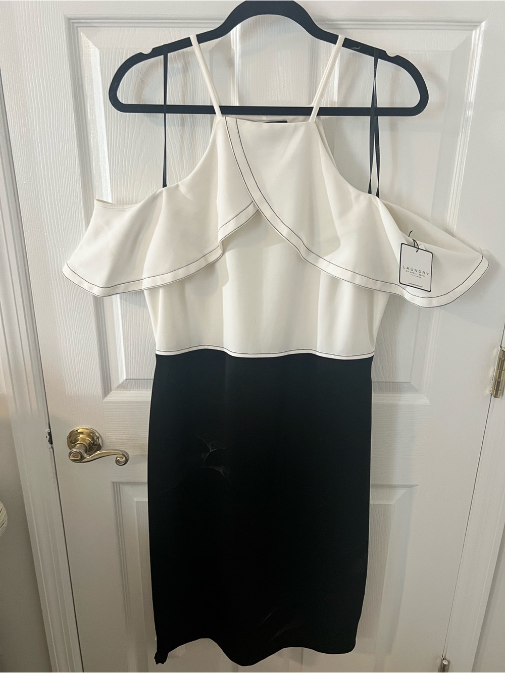 Laundry By Shelli Segal Black & White One-Shoulder Ruffle Dress